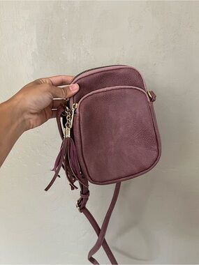 Mini Crossbody Bag in Mauve Pink - Compact Tassel Shoulder Purse